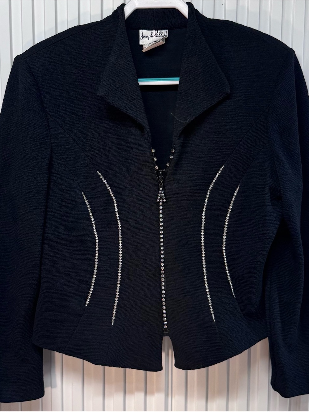 Joseph Ribkoff Black Zip-Front Jacket with Crystal Accents glam cropped jacket